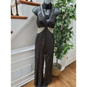 Xtaren Junior' Black 100% Polyester V-Neck Casual Strappy Jumpsuits Suit Size L